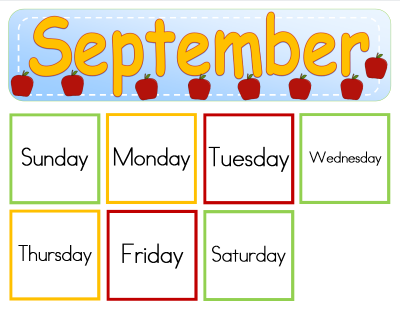 September Preschool Calendar Numbers