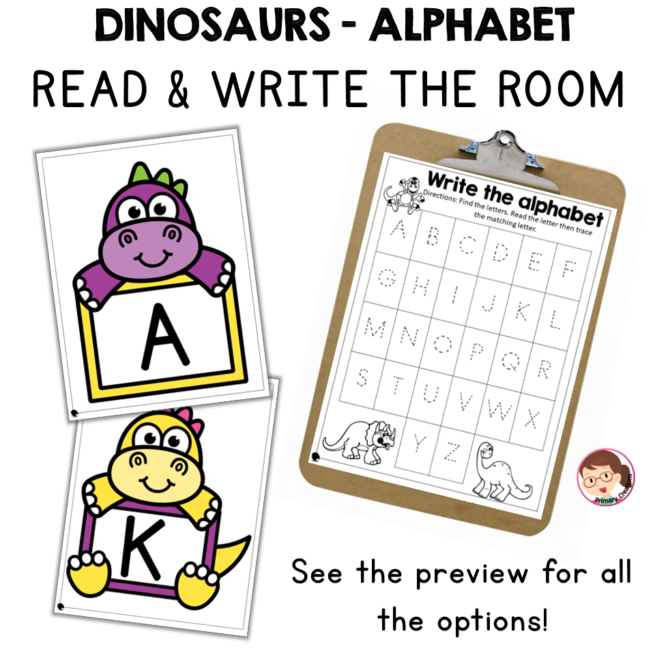 Dinosaurs, Write the Room Alphabet Activities, Letter formation - Autism, SPED, PreK