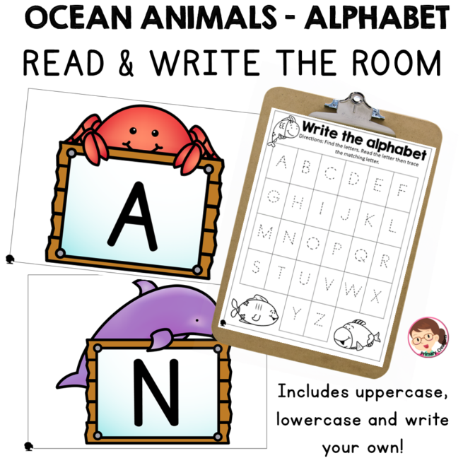 Ocean Animals, Write the Room Alphabet Activities, Letter formation - Autism, SPED, PreK