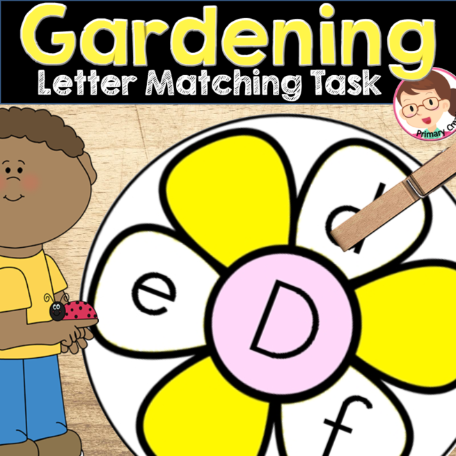 Gardening Task Cards Letter Matching - Autism, SPED, PreK, Kinder